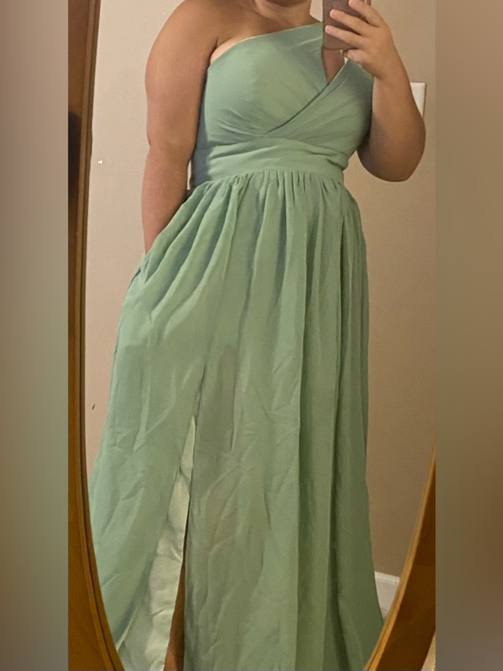 Sage Green One-Shoulder Prom Dress